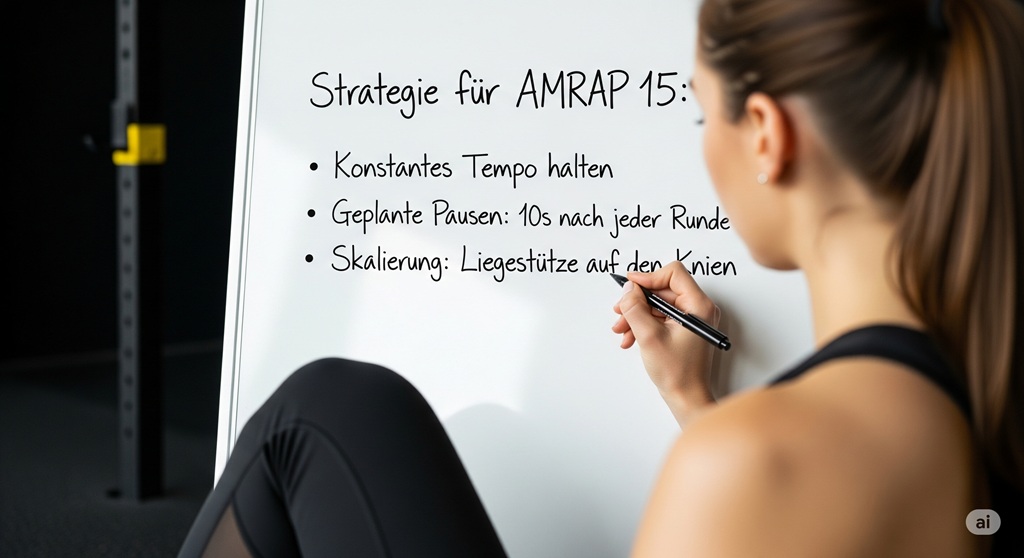 Athlet plant seine Strategie für ein AMRAP Workout an einem Whiteboard