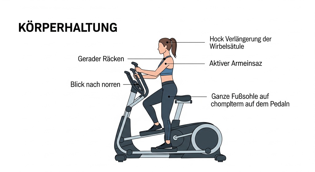 Infografik zur korrekten Körperhaltung beim Training auf dem Crosstrainer