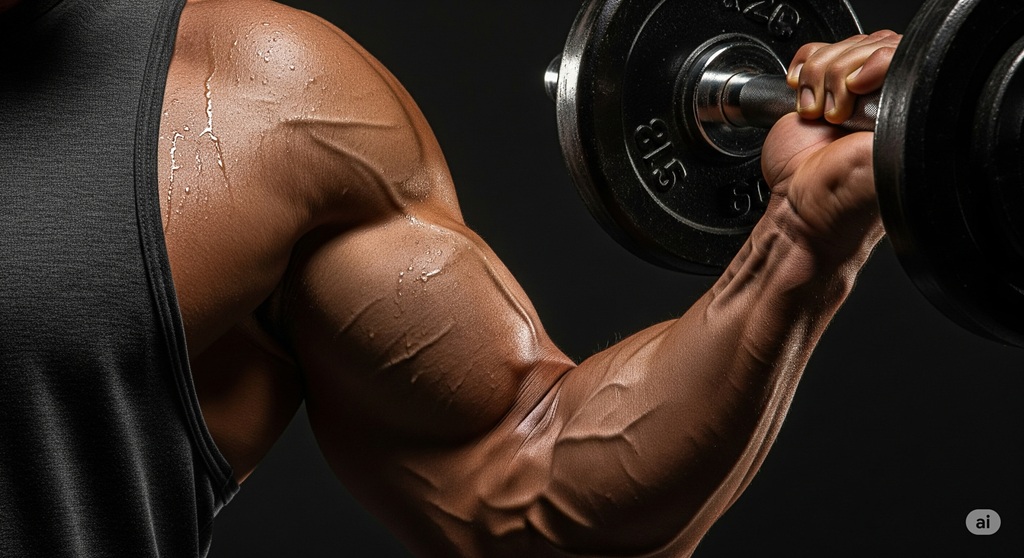 Detailaufnahme eines Muskels beim Crosstraining-Workout für gezielten Muskelaufbau