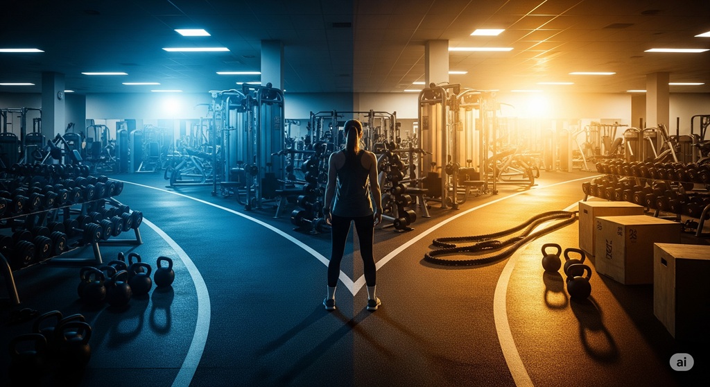Ein Athlet entscheidet sich im Duell Crosstraining vs Krafttraining für seine Fitnessziele