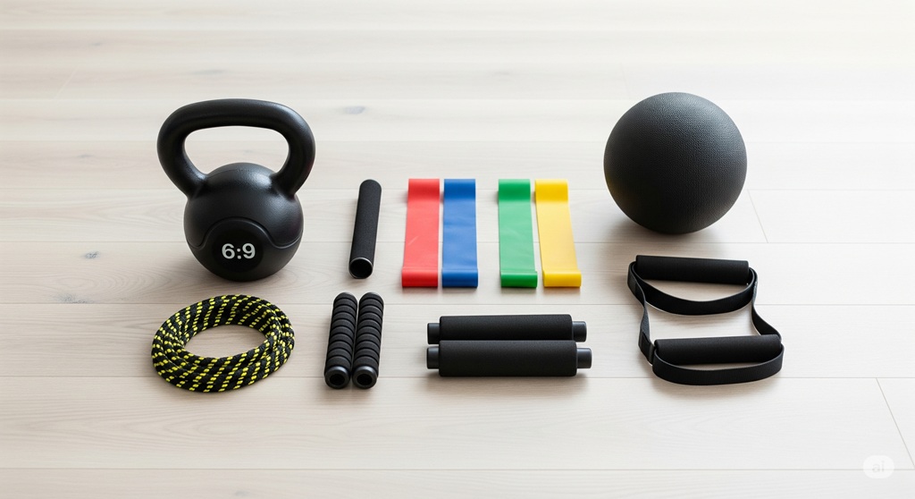 Typisches Equipment für das Functional Training wie Kettlebells und Widerstandsbänder