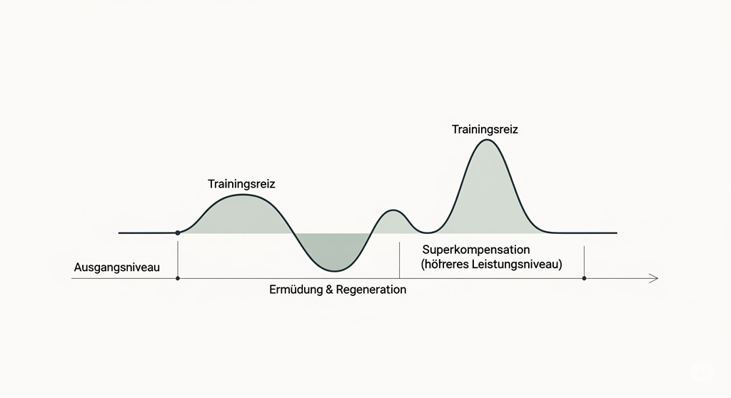 Grafik, die das Prinzip der Superkompensation im Sport erklärt