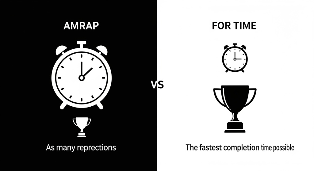 Infografik, die den Unterschied zwischen den Workout-Typen AMRAP und For Time erklärt