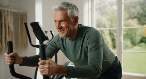 Ein fitter Senior lächelt zufrieden nach seinem gelungenen Crosstraining im Alter.