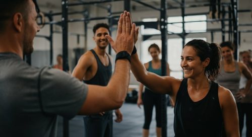 Eine Gruppe von Anfängern freut sich nach dem Training; widerlegt den Mythos, dass Crosstraining nur für Profis ist.