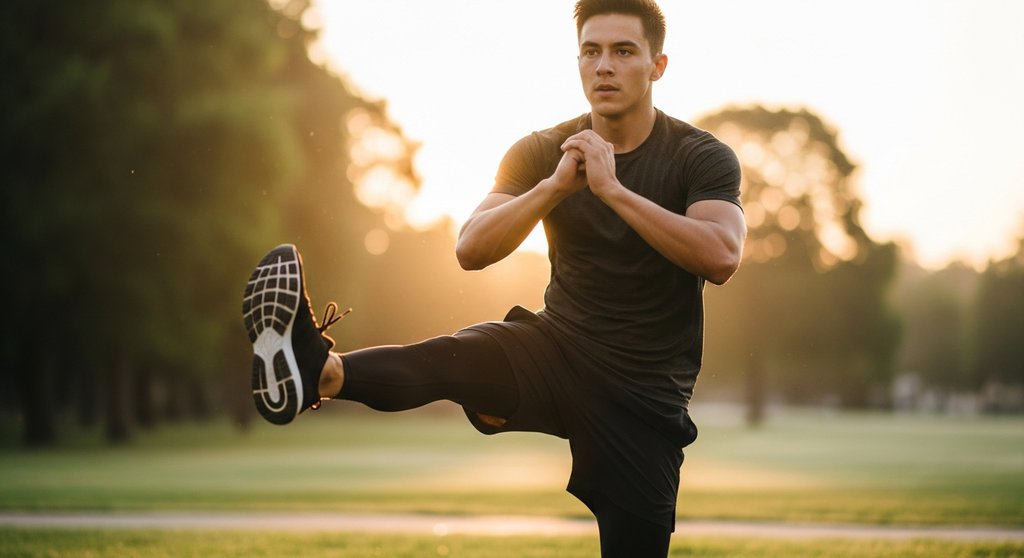 Athlet führt Explosive Lunges aus, eine intensive plyometrische HIIT Übung für mehr Sprungkraft.