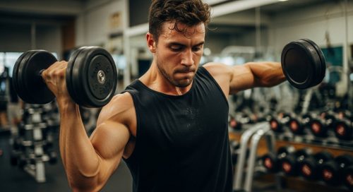 Athlet führt ein effektives Antagonisten-Training für Bizeps und Trizeps im Fitnessstudio aus.