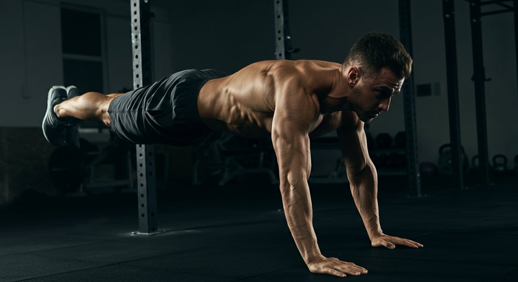 Athlet in perfekter Hollow Body Position auf dem Boden für Gymnastics Crosstraining