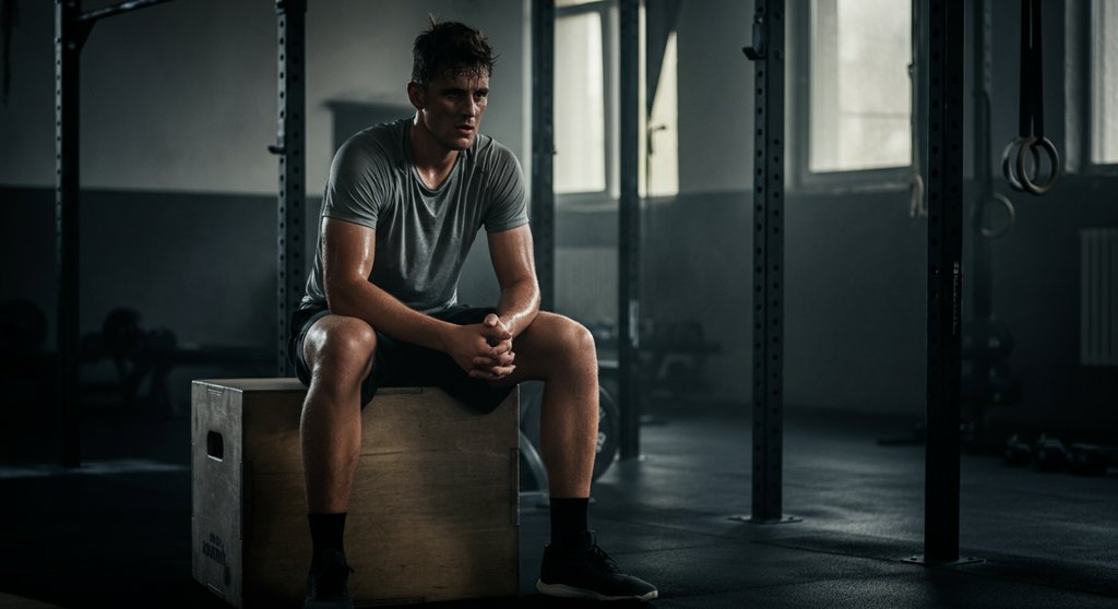 Athlet macht nach dem Crosstraining eine Pause, um Anzeichen von Übertraining zu vermeiden.