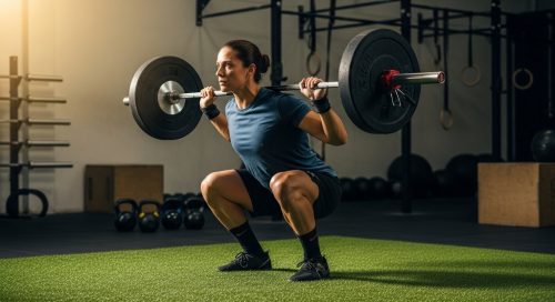 Athlet zeigt perfekte Mobility bei einem Overhead Squat im CrossTraining.
