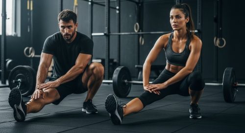 Athleten beim Dehnen nach dem Crosstraining für mehr Beweglichkeit und Regeneration.