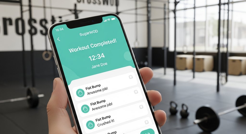 Screenshot der SugarWOD Crosstraining App zeigt die Community-Funktionen wie Fist Bumps.