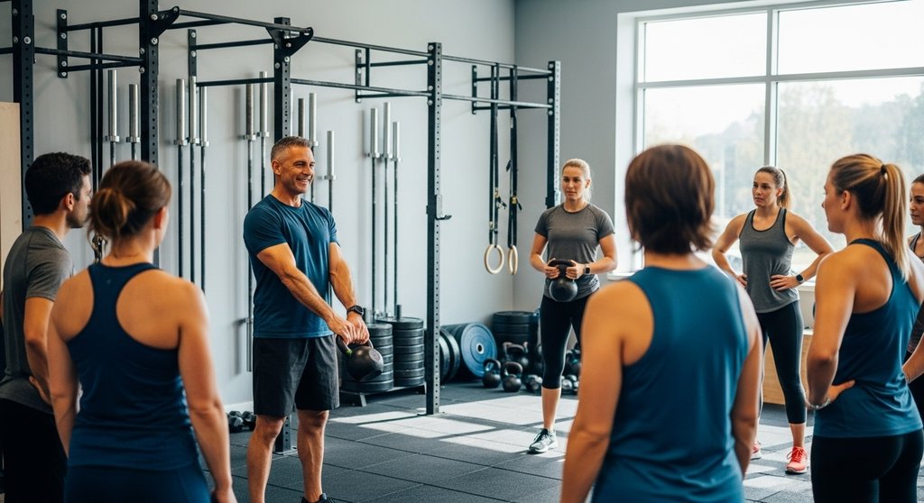 Coach erklärt die Kettlebell Swing Technik, eine Basisübung im Crosstraining Trainingsplan.