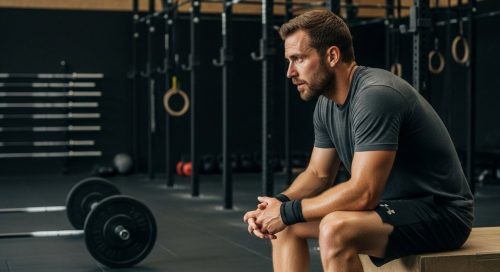 CrossTraining-Athlet beginnt seine Regeneration nach einem intensiven Workout in der Box.