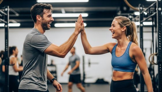 Crosstraining für Anfänger: Zwei Personen feiern ihren Trainingserfolg mit einem High-Five.