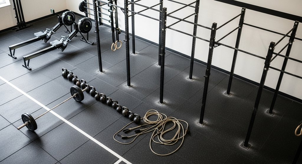 Typisches Crosstraining Equipment wie Langhantel und Kettlebells, ein zentraler Unterschied zu Calisthenics.
