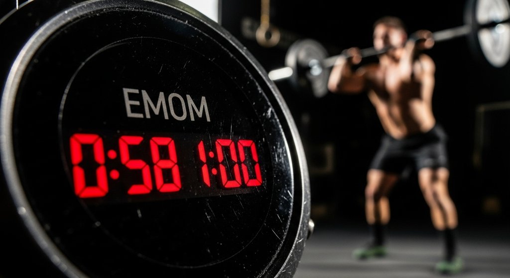 Digitale Uhr zeigt die Dauer eines EMOM WODs an: Beginn einer neuen Minute.