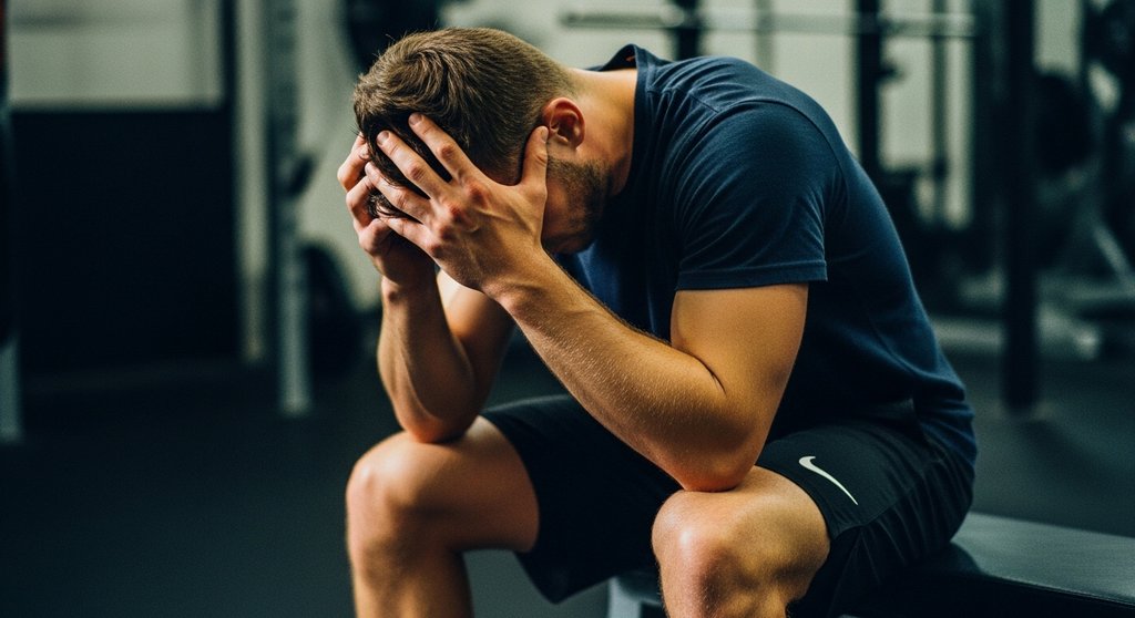 Erschöpfter Athlet nach dem Training; ein Nachteil von HIIT ist das Risiko von Übertraining und Burnout.