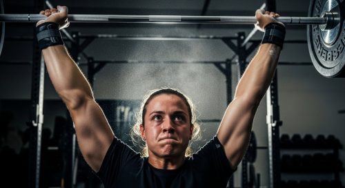 Ein Athlet führt den Clean and Jerk mit korrekter Technik und voller Konzentration aus.