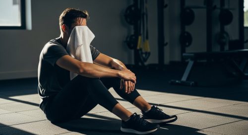 Ein Athlet regeneriert nach einem intensiven HIIT-Training und blickt zufrieden.