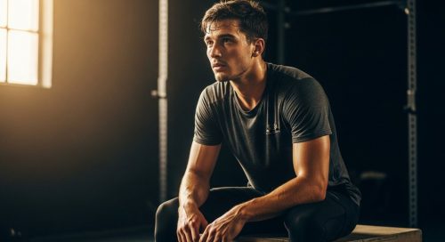 Ein Athlet zeigt mentale Stärke und Fokus nach einem intensiven Crosstraining Workout.