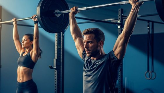 Ein athletischer Mann und eine Frau beim intensiven Cross-Training in einer Box.