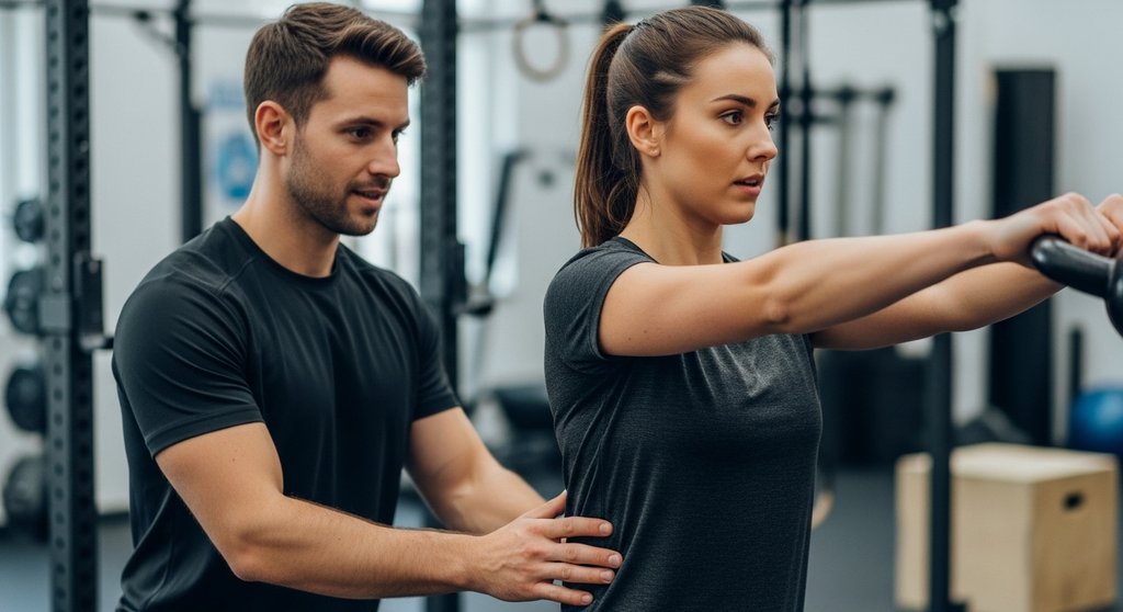 Saubere Technik im CrossTraining, gezeigt von einem Coach, beugt Verletzungen und Vorurteilen vor.