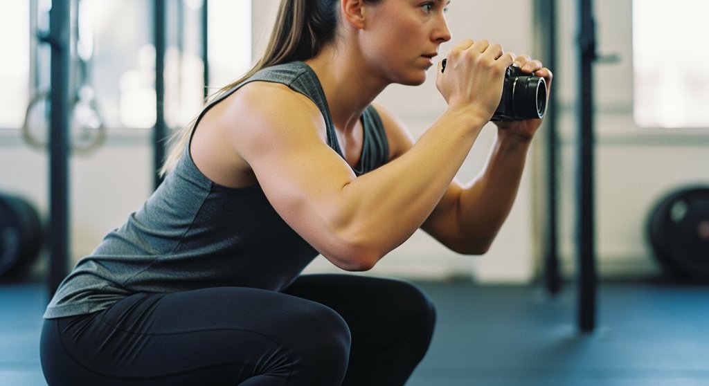 Sportler bei einer sauberen Kniebeuge (Air Squat) während eines AMRAP HIIT Workouts.