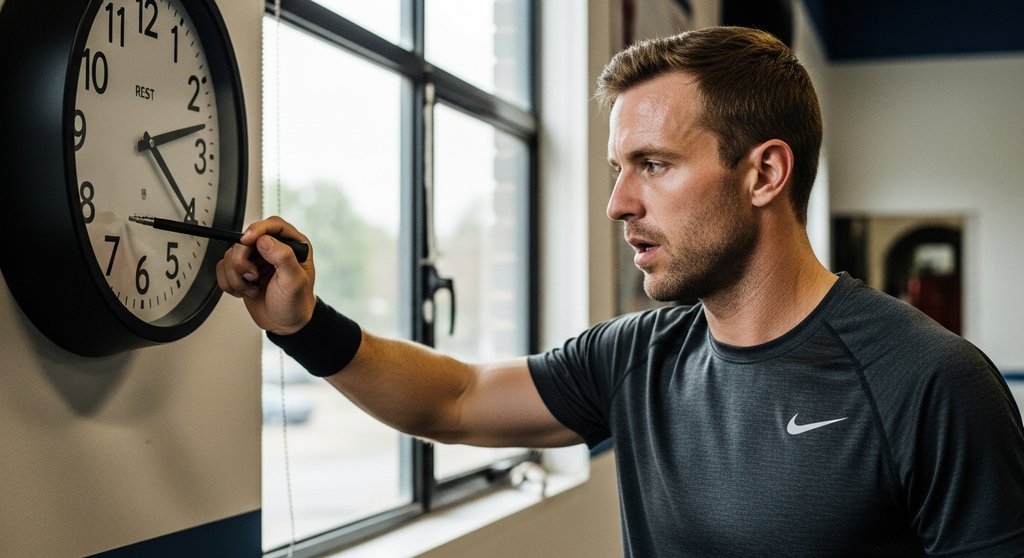 Sportler bei kurzer Pause im Kraftausdauer Training, Teil eines effektiven Trainingsplans.