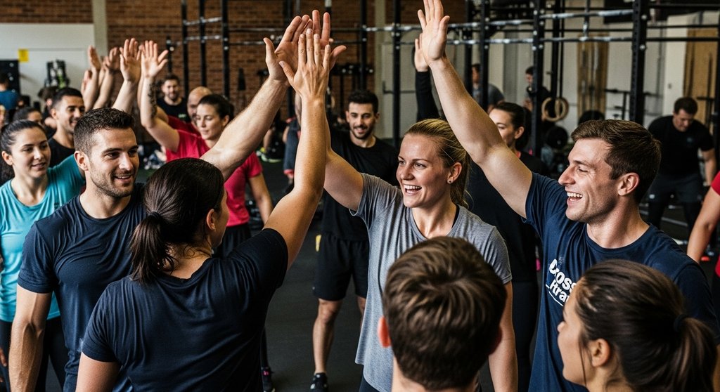 Eine CrossTraining-Community unterstützt sich gegenseitig im ersten Monat nach einem WOD.
