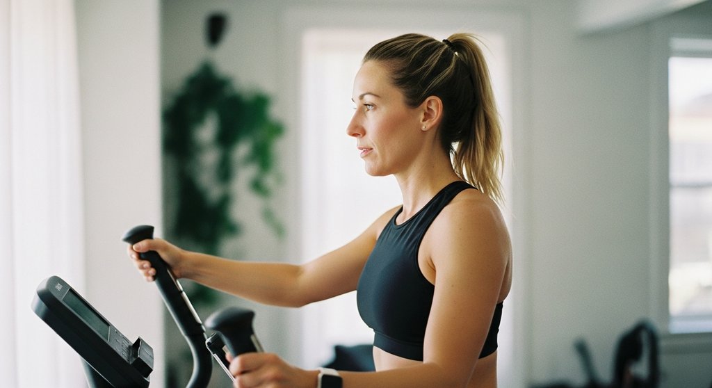 Korrekte Haltung auf dem Crosstrainer, um einen häufigen Fehler beim Training zu vermeiden.
