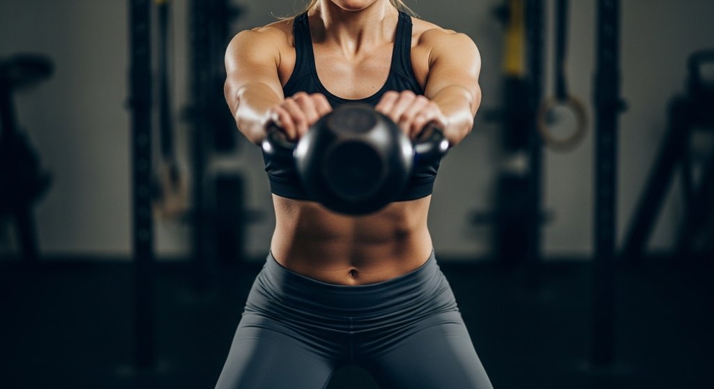 Eine Frau führt einen Kettlebell Swing als Übung in ihrem Crosstraining Trainingsplan aus