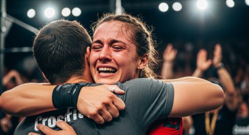 Eine glückliche Athletin nach ihrem ersten Crosstraining Wettkampf für Anfänger.