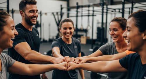Eine Gruppe von Athleten feiert ihren Trainingserfolg in einer Crosstraining Community.