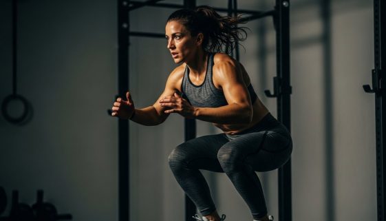 Eine Sportlerin führt mit maximaler Intensität ein HIIT-Workout zur Fettverbrennung durch.