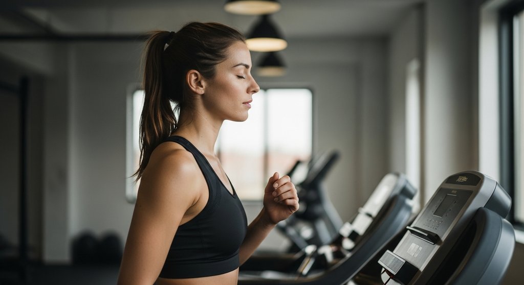 Frau beim aktiven Ausklingen auf dem Laufband nach dem HIIT Workout.