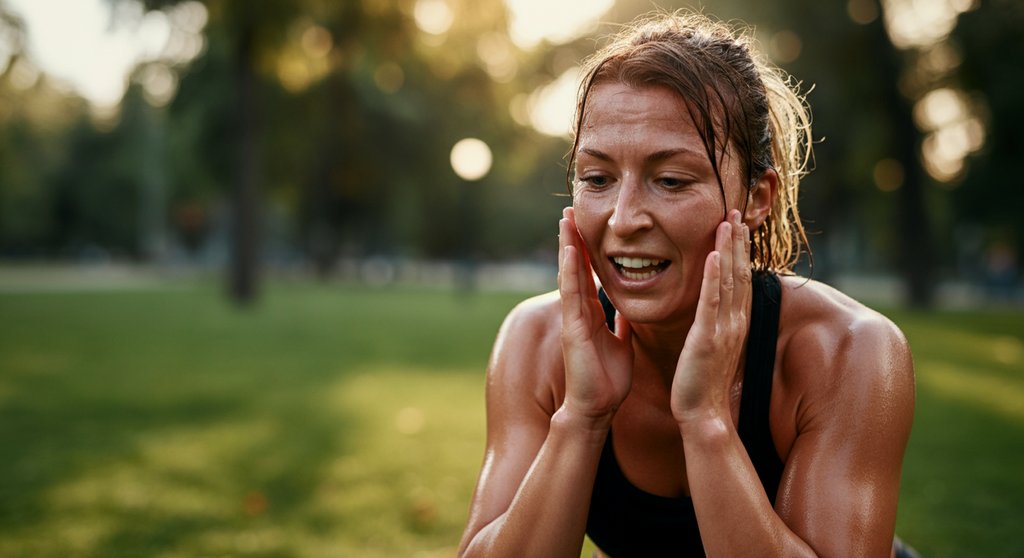 Frau feiert nach einem Bodyweight Crosstraining Workout einen persönlichen Erfolg.