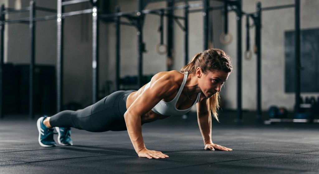 Frau führt einen sauberen Pike Push Up als Teil der Handstand Push Up Progression aus.