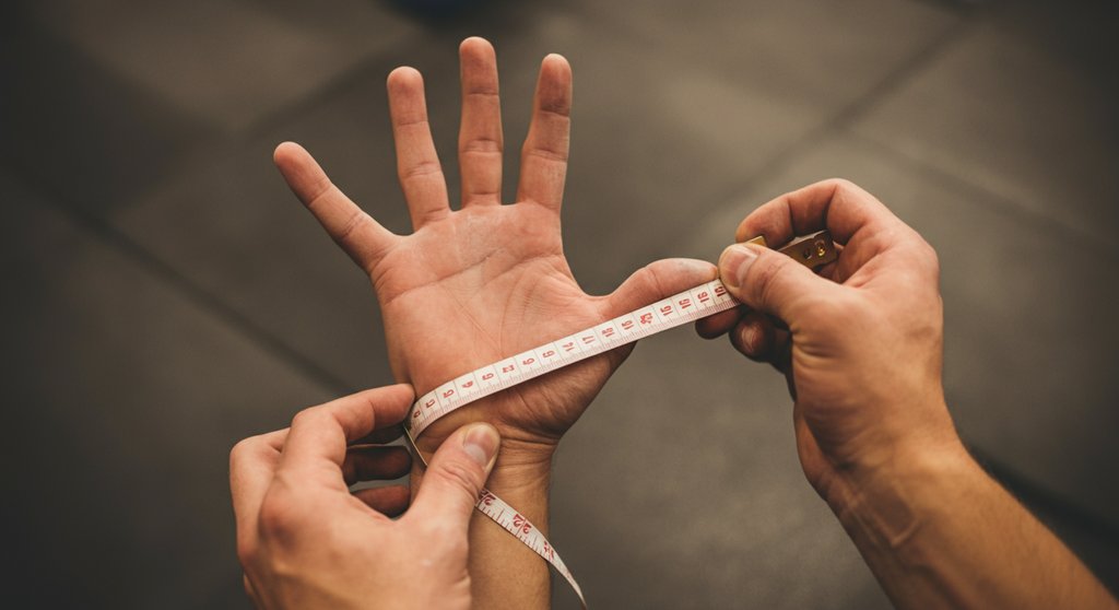 Handvermessung mit Maßband zur Bestimmung der Größe für Crosstraining Handschuhe.