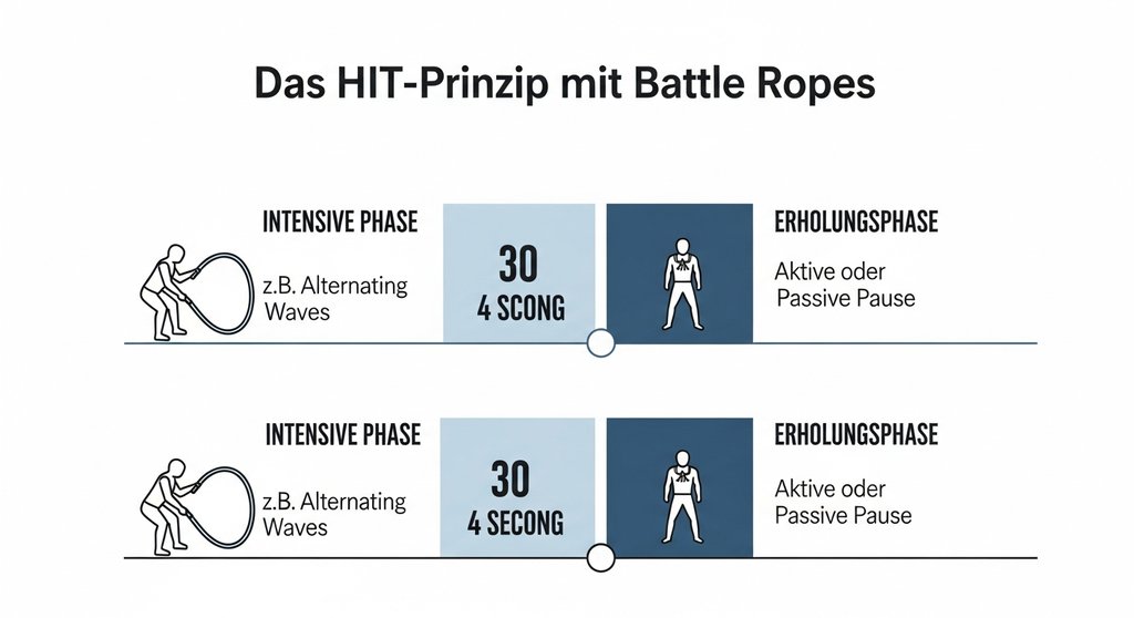 Infografik zum HIIT mit Battle Ropes: Der Wechsel von Belastung und Pause.