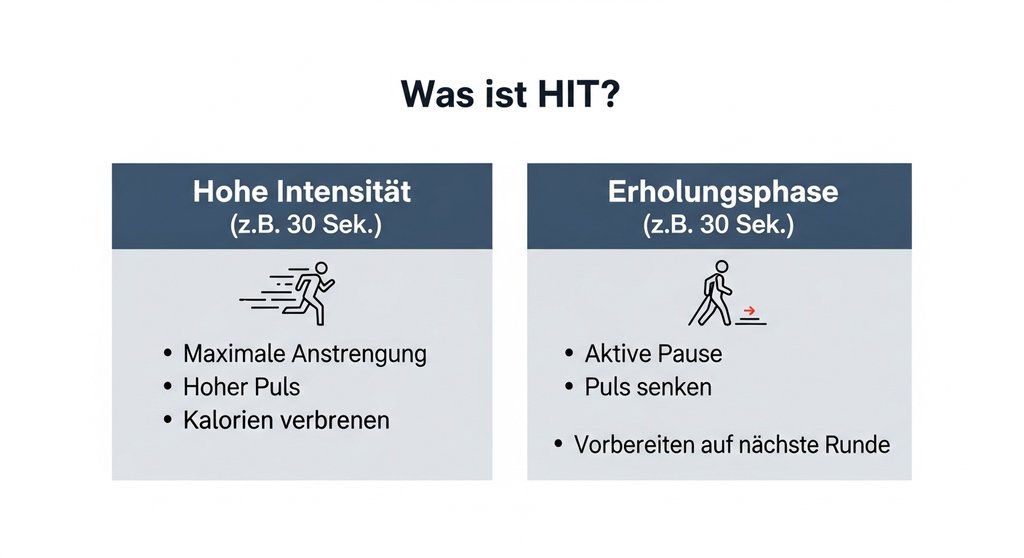 Infografik, die das HIIT-Prinzip für den Einstieg im ersten Monat erklärt.