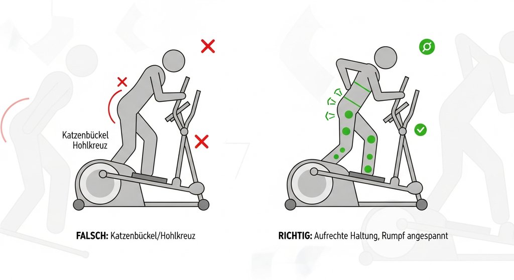 Infografik: Richtige Haltung beim Crosstraining zur Vermeidung von Rückenschmerzen.