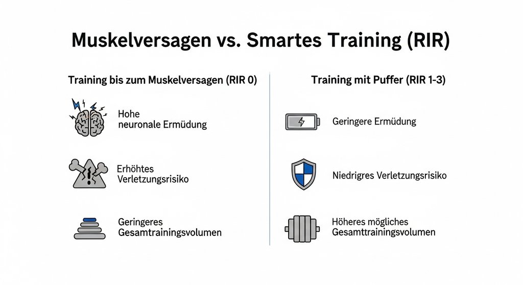 Infografik: Vor- & Nachteile vom Muskelversagen Training im Vergleich zum RIR-basierten Training.