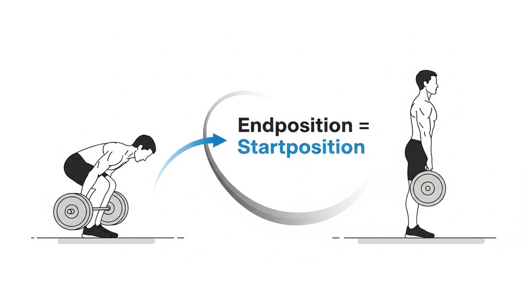 Infografik zum fließenden Übergang von Kreuzheben zu Hang Clean in einem Langhantel Komplex.