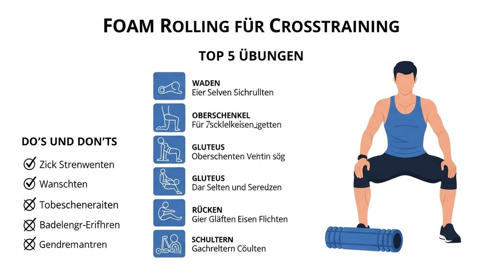 Infografik: Die besten Foam Rolling Übungen und Anwendungstipps für Athleten.