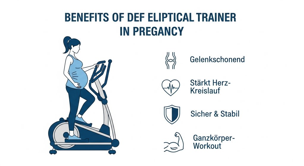 Infografik: Vorteile von Crosstraining in der Schwangerschaft wie Gelenkschonung und Sicherheit.