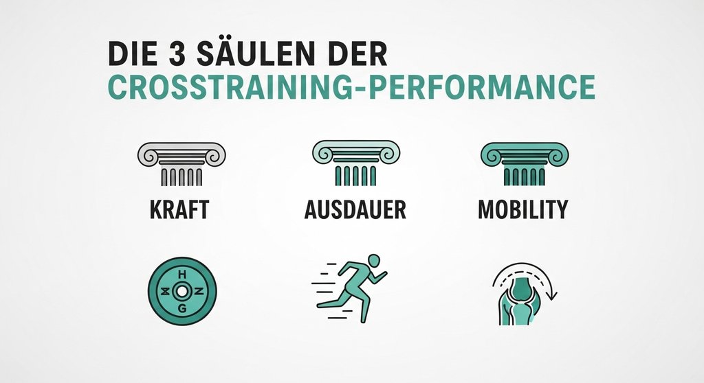 Infografik erklärt Mobility für Crosstraining als eine von drei Säulen der Performance.