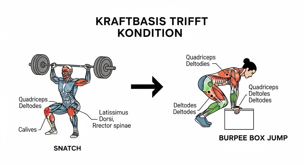 Vergleich der Muskeln beim Gewichtheben und Crosstraining als Infografik.