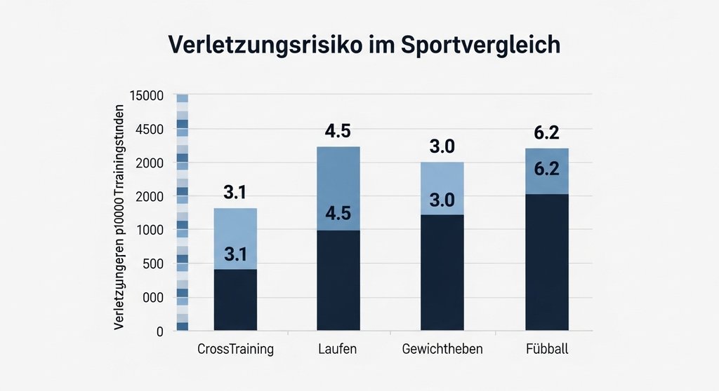 Crosstraining Fakten-Check: Infografik zum Verletzungsrisiko im Vergleich zu anderen Sportarten.