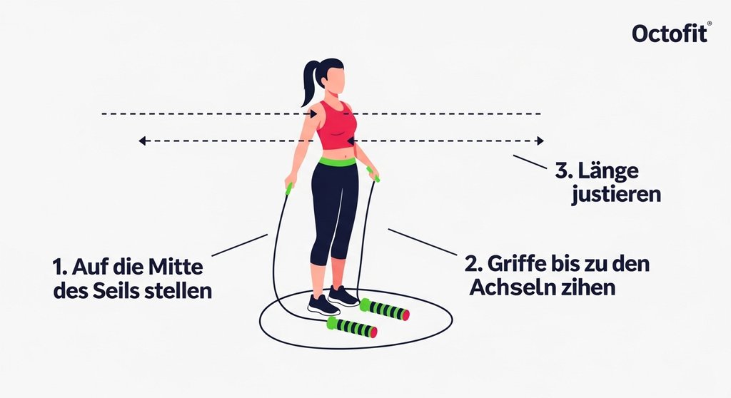 Infografik, die zeigt, wie man die korrekte Seillänge für das Double Unders lernen einstellt.